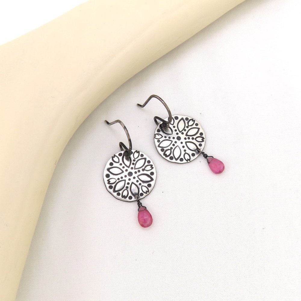 Pink Tourmaline Disc Earrings - Cottagecore Fashion - October Birthstone Jewelry